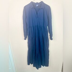 Madison Mathews Tiered Navy Long Sleeve Midi dress size M